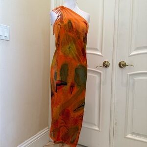 Vibrant Orange fish pattern sarong / swim wrap duo